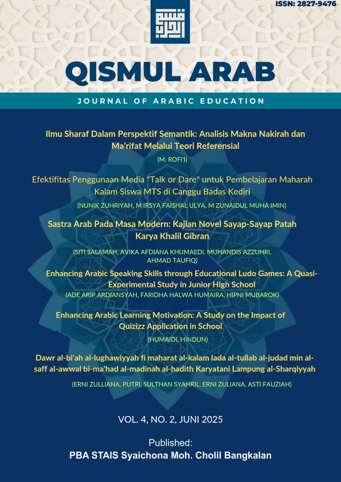 					View Vol. 4 No. 02 (2025): Qismul Arab: Journal of Arabic Education
				